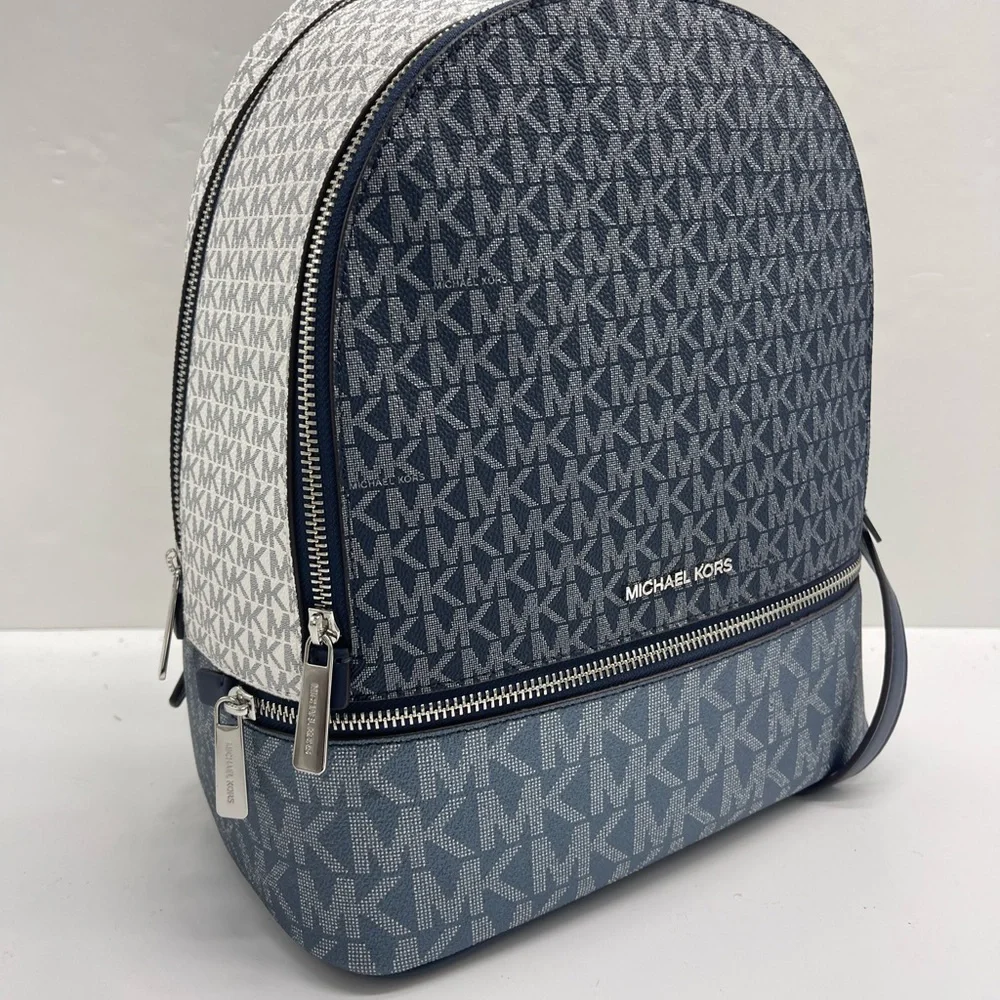 MICHAEL KORS Rhea Md Zip Color-Block Signature Logo Backpack ADMIRL MULTI NWT